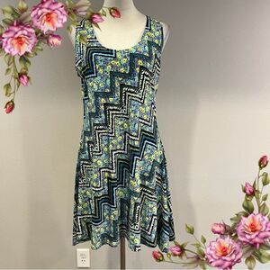 Floral Zigzag Patterned scoop neck sleeveless mini Dress